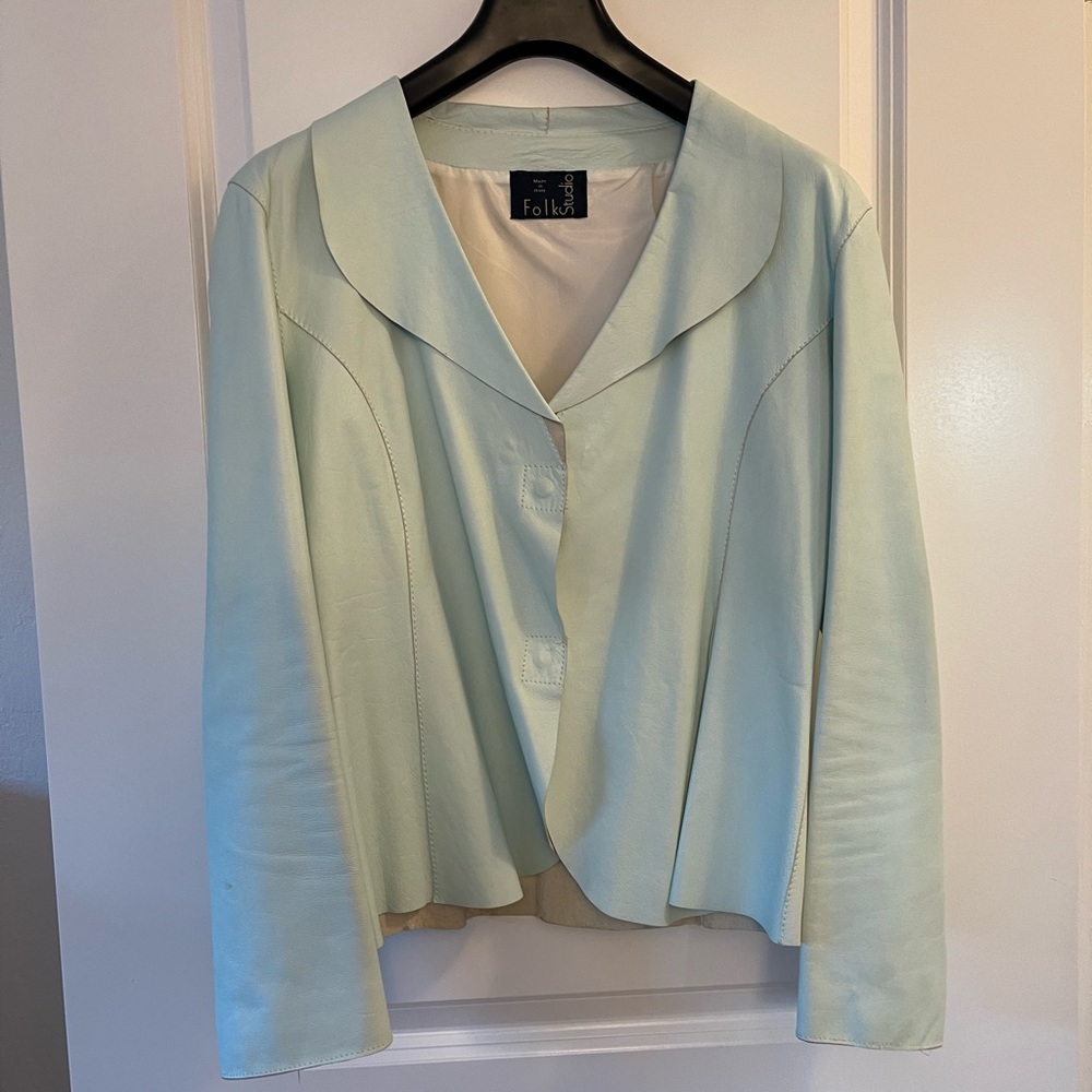 Vintage lamb leather pale green jacket